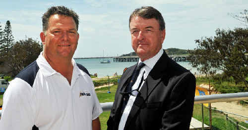 Cryptic: Coffs Harbour Yacht Club commodore Darren Digney and Royal Prince Alfred Yacht Club commodore Russell Murphy at the launch of the 30th Pittwater to Coffs yacht race. Cryptic: Coffs Harbour Yacht Club commodore Darren Digney and Royal Prince Alfred Yacht Club commodore Russell Murphy at the launch of the 30th Pittwater to Coffs yacht race.